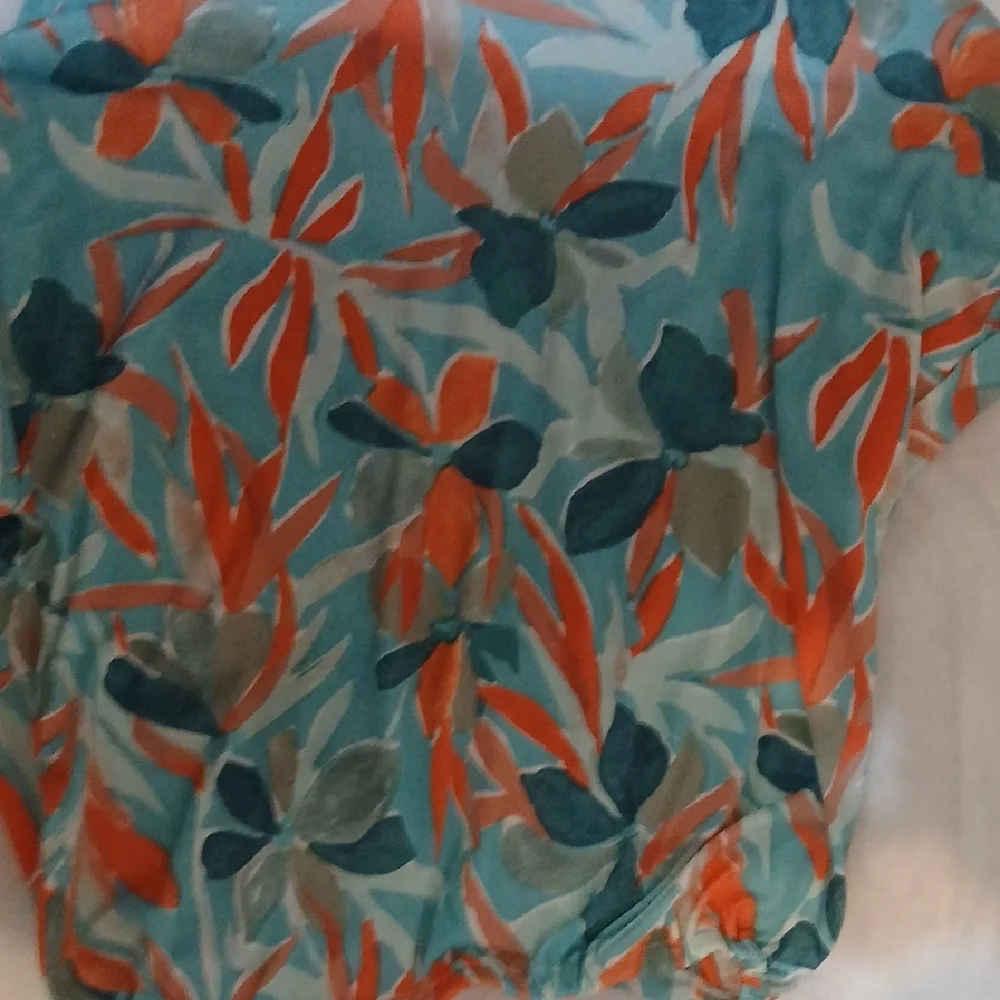 Belle Teal & Coral Floral V-Neck Blouse - Picture 7 of 7